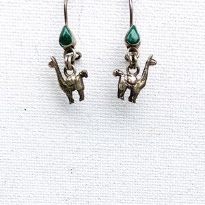Signed Silver with Turquoise Llama Drop Pierced Earrings